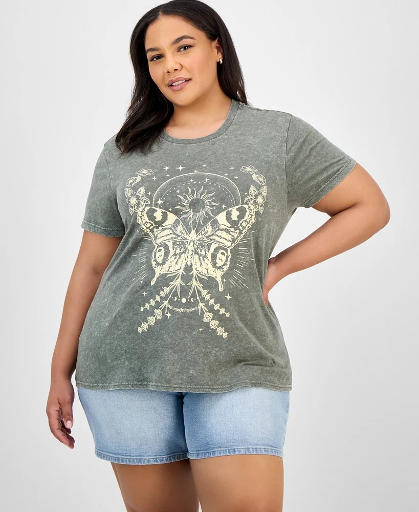Rebellious One Trendy Plus Graphic Print Butterfly T-Shirt