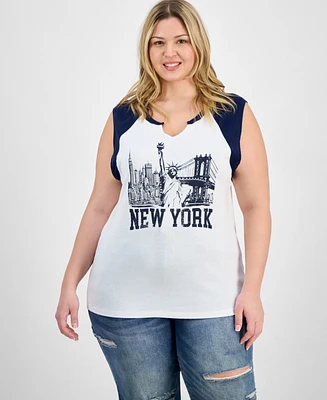 Rebellious One Trendy Plus Cotton New York Graphic Top