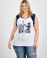 Rebellious One Trendy Plus Cotton New York Graphic Top