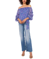 Vince Camuto Women's Printed Off-the-Shoulder Bubble-Sleeve Top