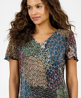 Connected Petite Printed Asymmetric Tiered V-Neck Dress