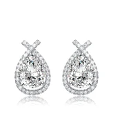 Classy White Gold Plated with Clear Cubic Zirconia Oval Drop Earrings