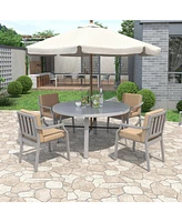 Mondawe Outdoor Dinning Set 4-Person Outdoor Wooden Dinning Set with an Umbrella Hole