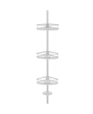 4-Tier Tension Corner Shower Caddy Aluminum Pole Adjustable Bathroom Shelves