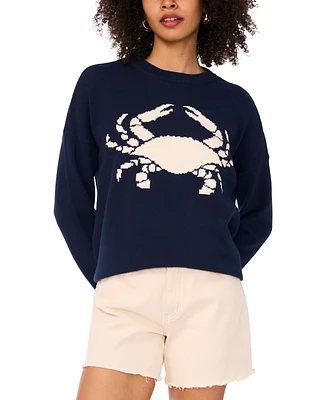 Vince Camuto Women's Cotton Crab Crewneck Relaxed Sweater