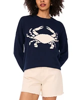 Vince Camuto Women's Cotton Crab Crewneck Relaxed Sweater