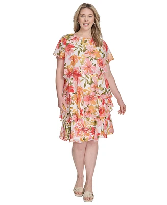 Jessica Howard Plus Floral-Print Tiered Shift Dress