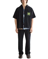 Scotch & Soda Men's Tailored Fit Short Sleeve Button Front Embroidered Pocket Shirt