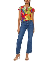 Sam & Jess Women's Printed Tie-Neck Flutter-Sleeve Top