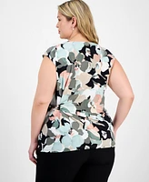Kasper Plus Floral-Print Side-Tie Top