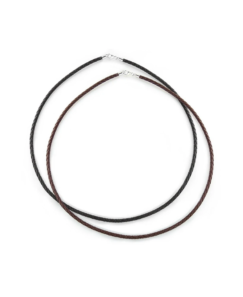Bling Jewelry Set of 2 Black Brown Leather Braided Cord Necklace