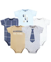 Hudson Baby Boys Cotton Bodysuits 5-Pack, Plaid Necktie