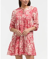 Ellen Tracy Women's Tiered Dress with Double Tie Neckline