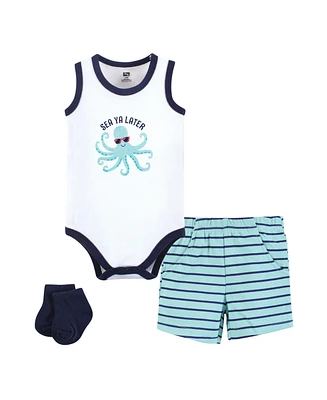 Hudson Baby Boys Bodysuit, Short and Sock, Sea Octopus