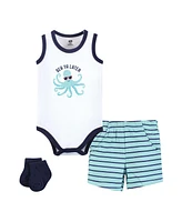 Hudson Baby Boys Bodysuit, Short and Sock, Sea Octopus