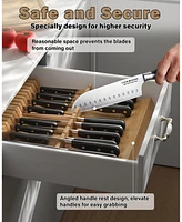 Cook N Home 9-Slot Kitchen Knife Cutlery Holder In-Drawer Knife Block Organizer, Wood