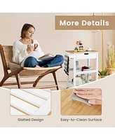 3-Tier Kitchen Island Cart Rolling Service Trolley with Bamboo Top