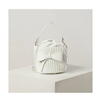 Women's Gathered White Bucket Bag