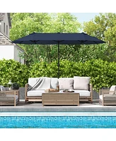 Gymax 13FT Double-sided Patio Umbrella w/ Crank Handle Umbrella Base Safety Lock