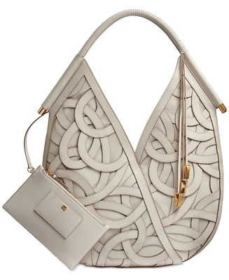 Donna Karan New York Baldwin Woven Leather Floral Shoulder Bag