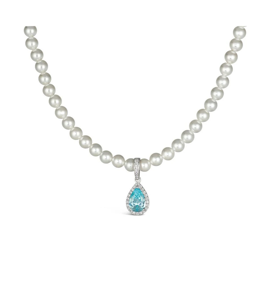 Anna Zuckerman Princess Di Aquamarine Pearl Necklace