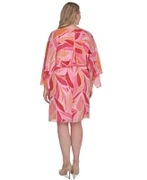Jessica Howard Plus Printed Chiffon 3/4-Sleeve Blouson Dress