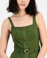 Taylor Petite Square-Neck Belted Button-Front Dress
