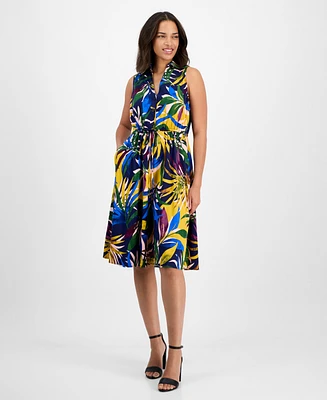 Sandra Darren Petite Printed Sleeveless Collared Shirtdress