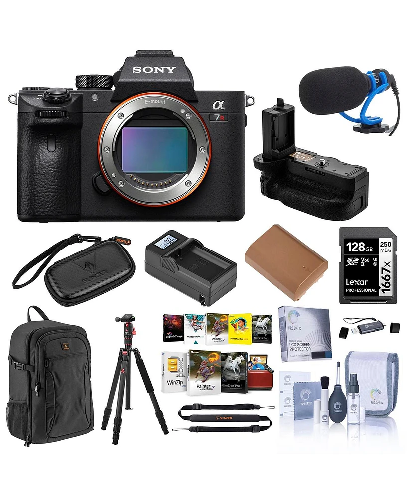Sony Alpha a7R Iv Mirrorless Camera (V2), Bundle with Alpine 200 Backpack, 128GB Memory Card, Np-FZ100 Li-Ion Battery, Charger Base, Charger Plate, Vg