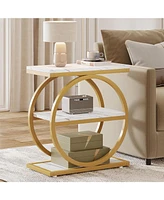 Tribesigns End Table Set of 2, Narrow End Table with 3 Storage Shelves, Wooden Side Table with Metal Frame, Small Sofa Side Table for Living Room,Nigh