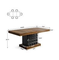 Tribesigns 63'' Dining Table for 4-6, Farmhouse Wooden Rectangular Dinner with Geometric Relief, Pedestal Base
