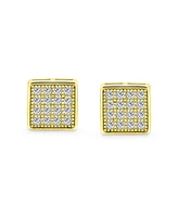 Bling Jewelry Geometric Hip Hop Square Cubic Zirconia Micro Pave Cz Stud Earrings Gold Plated .925 Sterling Silver