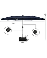 Gymax 15FT Double-Sided Twin Umbrella Sun Shade Outdoor Crank Market Base Patio