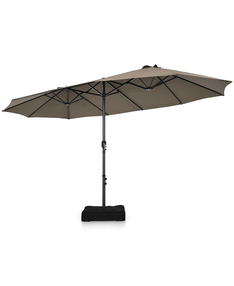 Gymax 15 ft Double-Sided Patio Umbrella Market Twin w/ Enhanced Base