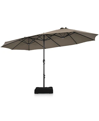 Gymax 15 ft Double-Sided Patio Umbrella Market Twin w/ Enhanced Base