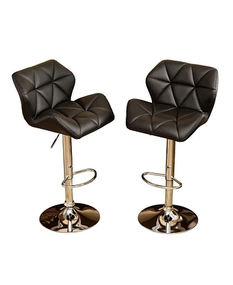 Set of 2 Adjustable Swivel Bar Stools with Diamond-Tufted Faux Leather Seats, Footrest, and Chrome Base for Kitchen or Home Bar-The Pop