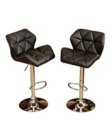 Set of 2 Adjustable Swivel Bar Stools with Diamond-Tufted Faux Leather Seats, Footrest, and Chrome Base for Kitchen or Home Bar-The Pop