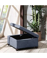 Square Upholstered Storage Ottoman with Button Tufted Top Soft Close Lid and Solid Wood Legs for Living Room Bedroom or Entryway Seating-The Pop Home