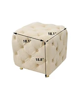 Velvet Upholstered Cube Ottoman with Tufted Design Hidden Storage and Gold Legs Multi Functional Footstool or Accent Seat for Living Room Bedroom-T
