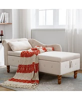Velvet Upholstered Chaise Lounge with Storage and Pillow Rolled Arm Tufted Chair Nailhead Trim for Living Room Bedroom or Office-The Pop H