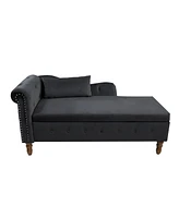 Velvet Upholstered Chaise Lounge with Storage and Pillow Rolled Arm Tufted Chair Nailhead Trim for Living Room Bedroom or Office-The Pop H