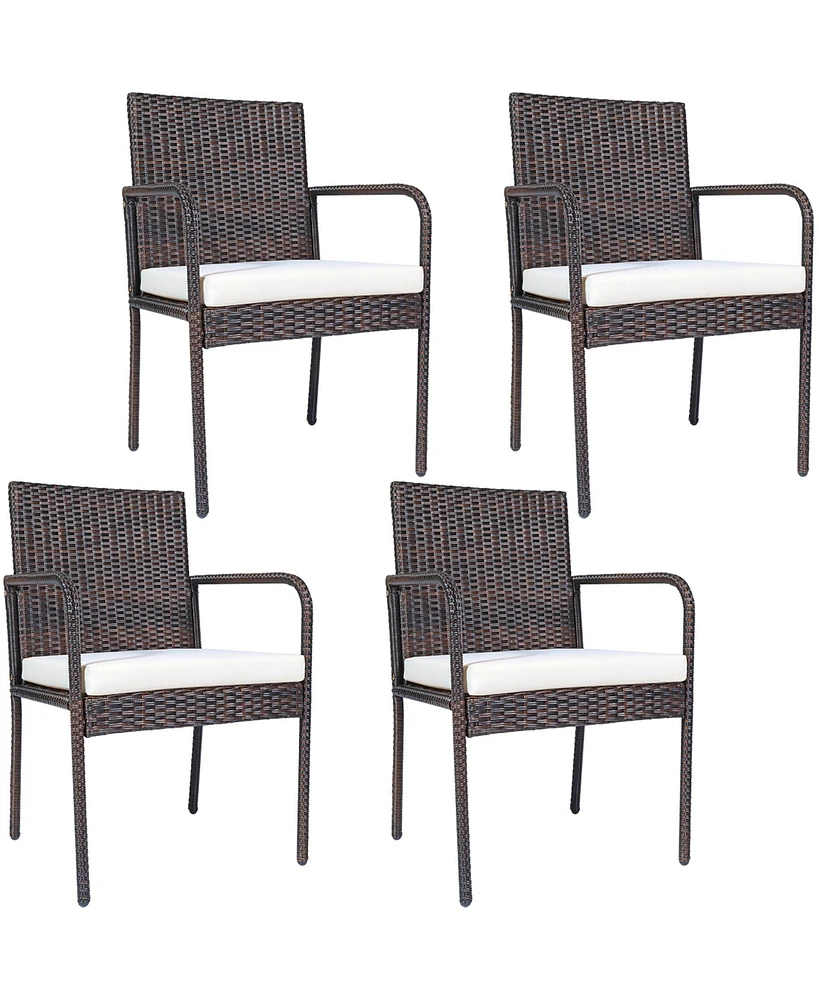 4 Pcs Outdoor Patio Rattan Dining Chairs Cushioned Sofa
