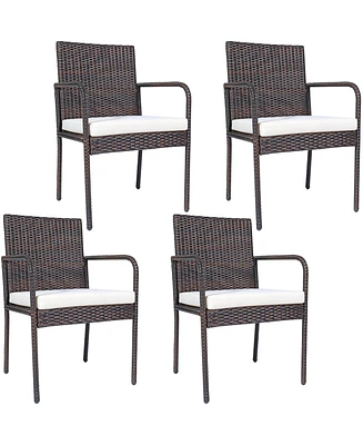 4 Pcs Outdoor Patio Rattan Dining Chairs Cushioned Sofa