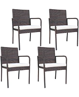 4 Pcs Outdoor Patio Rattan Dining Chairs Cushioned Sofa
