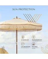 LAGarden Boho 9' Fringe Patio Umbrella with Tassels UPF50+ Boho Style 5-Year-Non-Fading for Outdoor Yard Market Butter Twisted Root