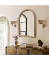 LuxenHome Bamboo Frame Arch Rectangle Accent Wall and Vanity Wall Mirror