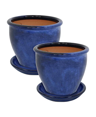 Round Ceramic Planter Set with Saucers
