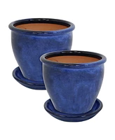Round Ceramic Planter Set with Saucers