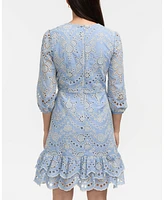Ellen Tracy Women's Embroidered Eyelet V-Neck Dress