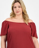 Robbie Bee Plus Off-The-Shoulder Ruffled-Hem Dress